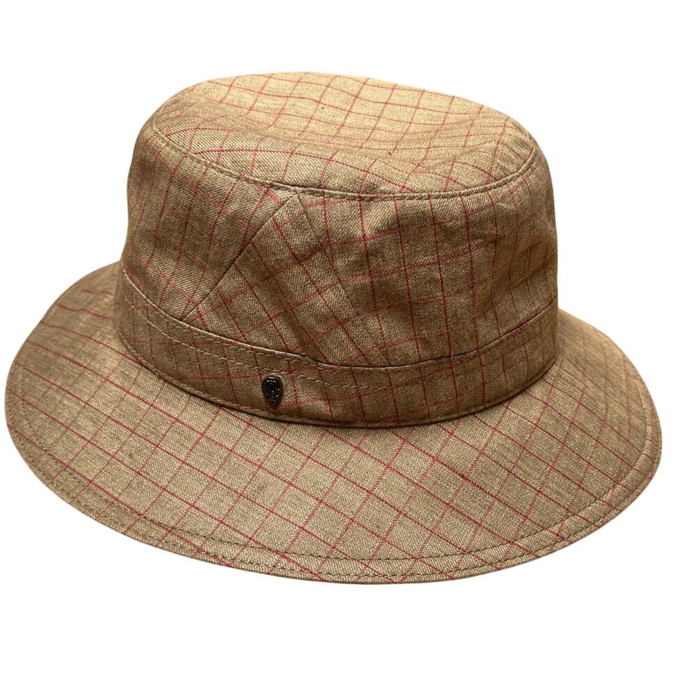 Helen Kaminski Lucas Tobacco Check Tan/Red Plaid Bucket Hat